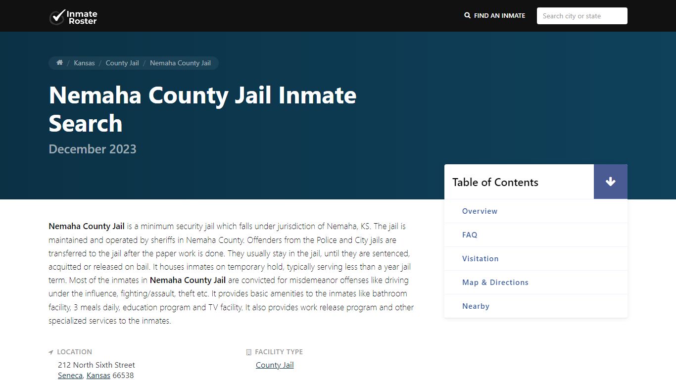 Inmate Search | Nemaha County Jail - Seneca, KS